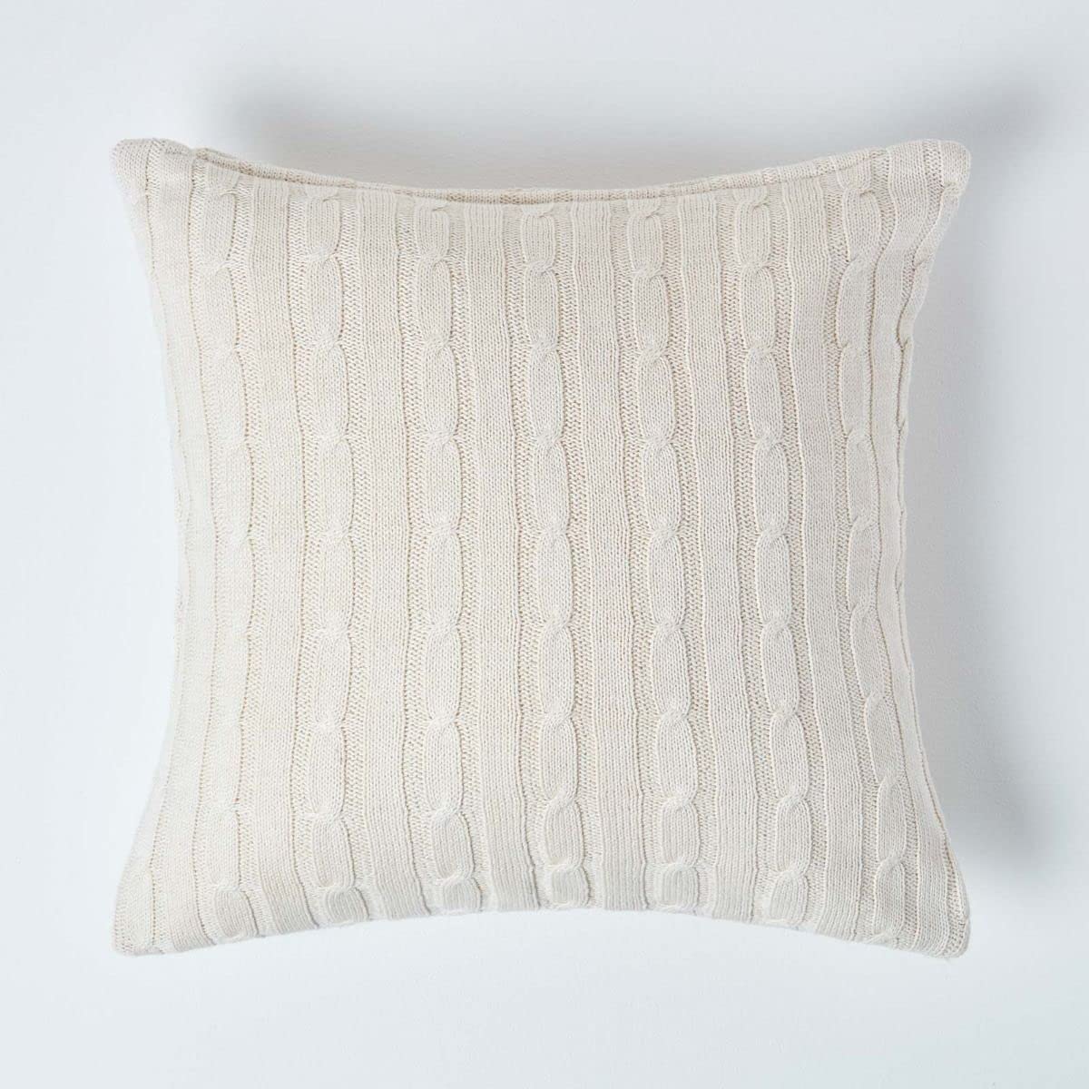 HOMESCAPES - Cable Knit - Cushion Cover Natural - 100% Cotton - 18 x 18 Inches - Washable — image 1