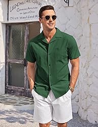 COOFANDY Linen Shirts for Men Short Sleeve Cuban