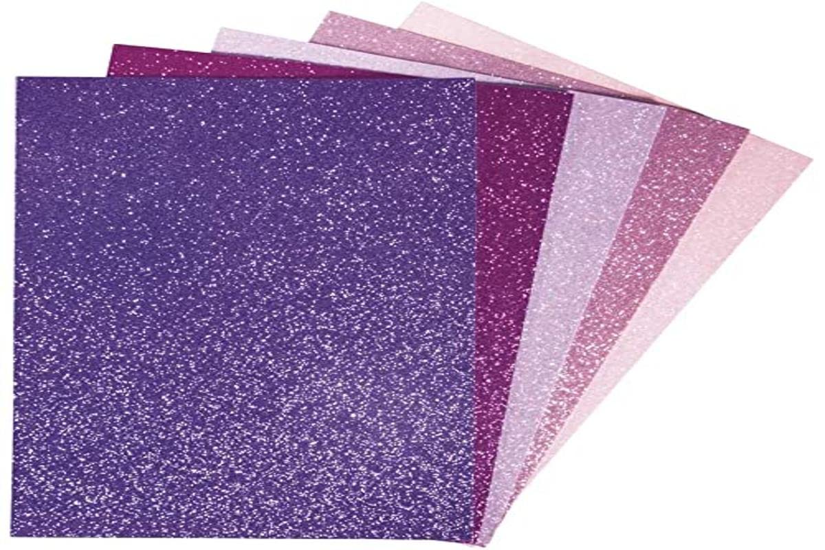 Rayher Set of Five Self-Adhesive Glitter Foam Sheets, Peel and Stick Craft Foam Sheets in Pink and Purple Shades, 20x30cm, 75439999