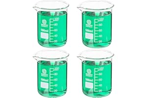 MODERN CURIOSITY Glass Beakers Set - Science, Chemistry Classroom Supplies - Borosilicate Glass - Education, Research Equipment for Industrial and Academic Labs (100mL, 4-Pack)