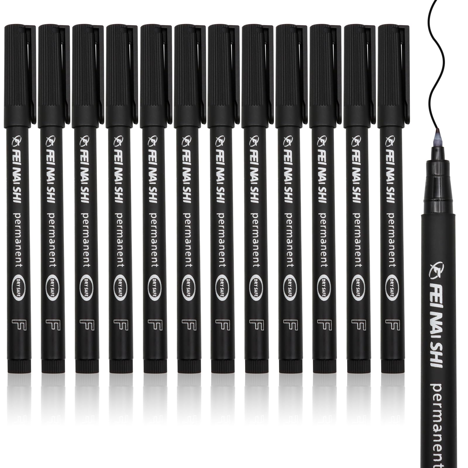 VEGCOO 12 Pack Black Permanent Markers Pens, 0.6mm Fine Point Permanent Markers set, Black Marker Pen Quick Drying for Glass Plastic Canvas Wood Stone DIY