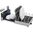 Joseph Joseph Extend Max Steel Expanding Dish Drying Rack, high Capacity for Large Items, Cutlery and Knife Holder, Swivel Draining Spout, Stainless Steel