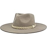 FLUFFY SENSE. Big Wide Brim Boho Western Hat for Women and Men - Felt Rancher Fedora Hat with 4 inches Flat Brim