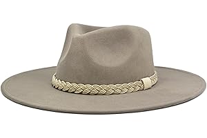 FLUFFY SENSE. Big Wide Brim Boho Western Hat for Women and Men - Felt Rancher Fedora Hat with 4 inches Flat Brim