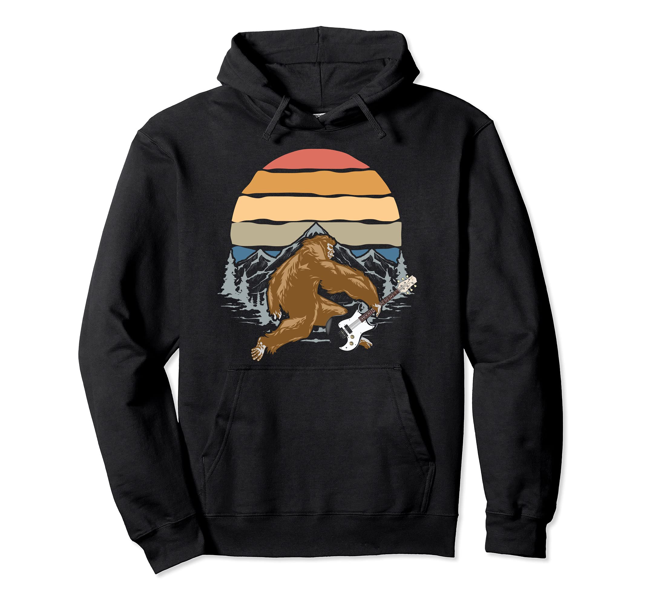 Retro Guitarist Bigfoot Sasquatch Guitar Player Funny Guitar Pullover Hoodie