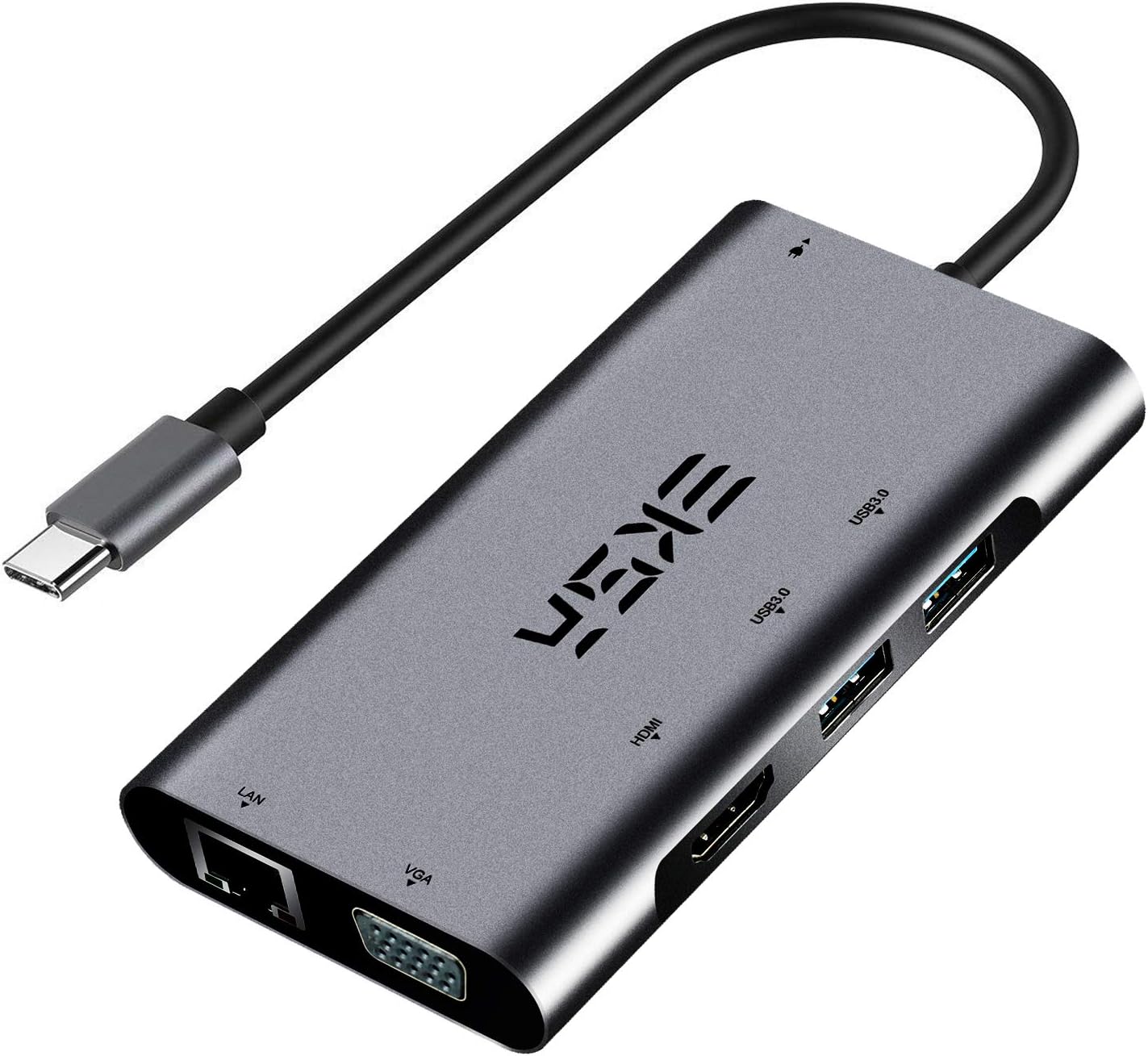 EKSA USB C Hub, Upgraded 6 in 1 USB C Docking with 4K HDMI, Gigabit Ethernet RJ45, 1080P VGA, 2 USB 3.0, Type-C PD Charger, Aluminum High-end Material.