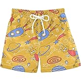 senya Boys Swim Trunks Quick Dry UPF 50+ Space Planets Rockets Doodle Cartoon Beach Board Shorts Kids Bathing Suits Swimsuit, Small