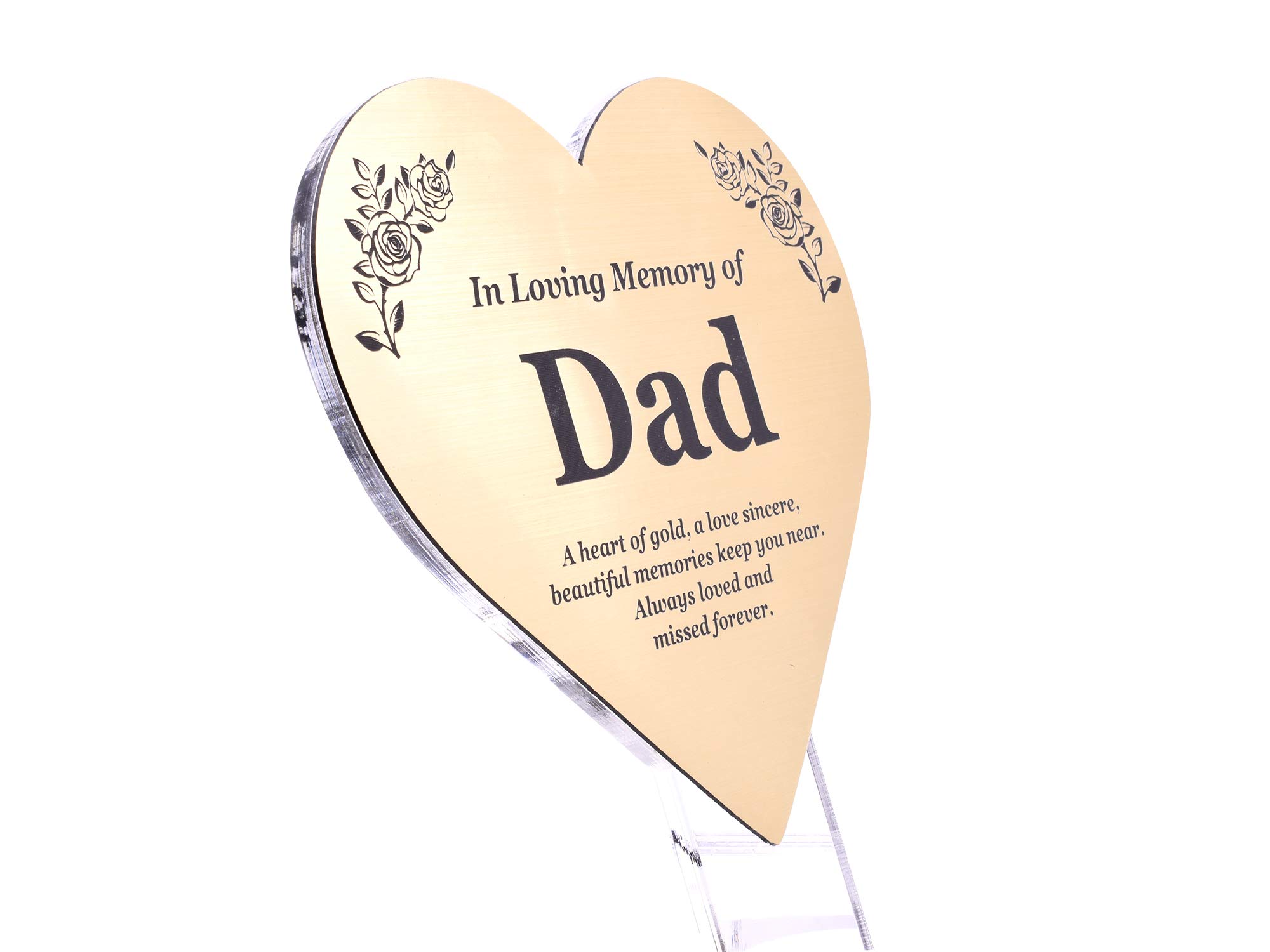 DAD Floating Heart Memorial Remembrance Plaque Stake, Father's Day Memorial - Metallic SILVER/GOLD/COPPER Acrylic, Waterproof, Outdoor, Grave Marker, Tribute, Plant Marker (Gold)