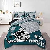 Erosebridal Football City Comforter Set Queen Rugby Football Fans Bedding Set Gifts for Kids Girls Boys Teen Bedroom Decor,Sports Rugby Gaming Bedding Green Grey Quilt,3 Pcs