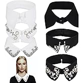 6 PCS Rhinestone Half Shirt Dickey Collars, Detachable Blouse Sweater Collar for Women, Elegant Fake Collar Dickie for Layering, Black & White