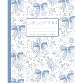 Blue Coquette Composition Notebook: Preppy Aesthetic Bows with Vintage Floral College Ruled Journal: 7.5x9.25"