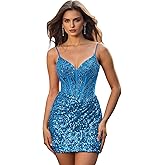 CYJJYZ Sparkly Sequin Homecoming Dresses for Teens 2026 Spaghetti Strap Short Prom Dress Tight Mini Cocktail Party Gown