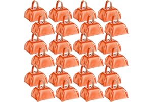Yeshone 24 Pcs Metal Cowbell with Handle Cow Bells Noise Makers for Sporting Events Small Loud Noisemaker Cow Bell for Wedding Cheering Football Games, 3 x 2.8 x 2.5 Inch(Orange)