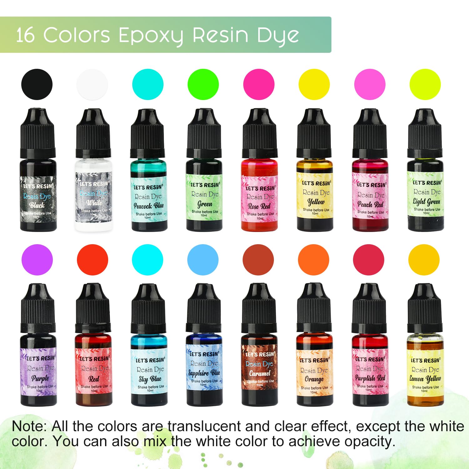 LET'S RESIN Epoxy Resin Paint Pigment 16 Color Concentrated Liquid Epoxy Resin Dye, Colorant for Resin Coloring, Resin Jewelry, Resin Art Crafts DIY Making (Each 0.35oz)