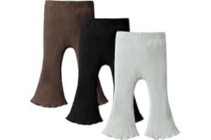 DREAM BUS 3 Pack Baby Girl Pants Toddler Leggings Solid Ribbed Cotton Baby Girls Flare Pants Toddler Bell Bottoms