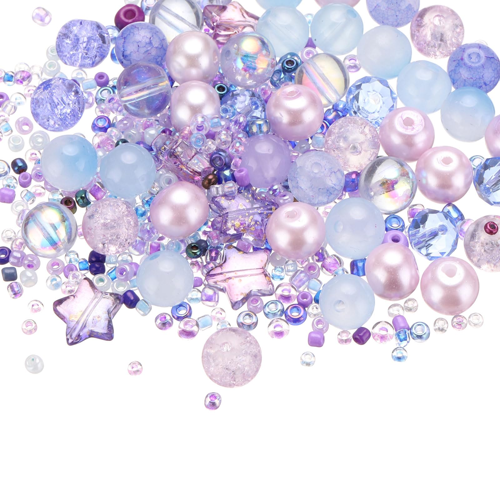 PATIKIL 2-8mm Assorted Glass Resin Beads, Cracked Gravel Round Beads Small European Spacer Seed Bead Mixed Bulk with Hole for Jewelry Making DIY Bracelet Crafts Charm, Light Purple Blue