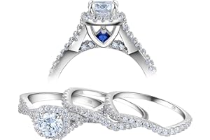 Newshe Jewellery Engagement Wedding Ring Set for Women AAAAA Cz Bridal Sets 925 Sterling Silver 3pcs Round White Size 4-13