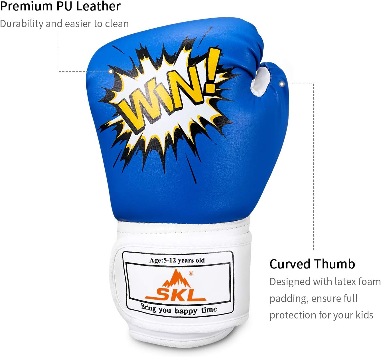SKL Kids Boxing Gloves 4oz Training Gloves for Children Cartoon Sparring Boxing Gloves Training Mitts Junior Punch PU Leather Age 5-12 Years Blue : Sports & Outdoors
