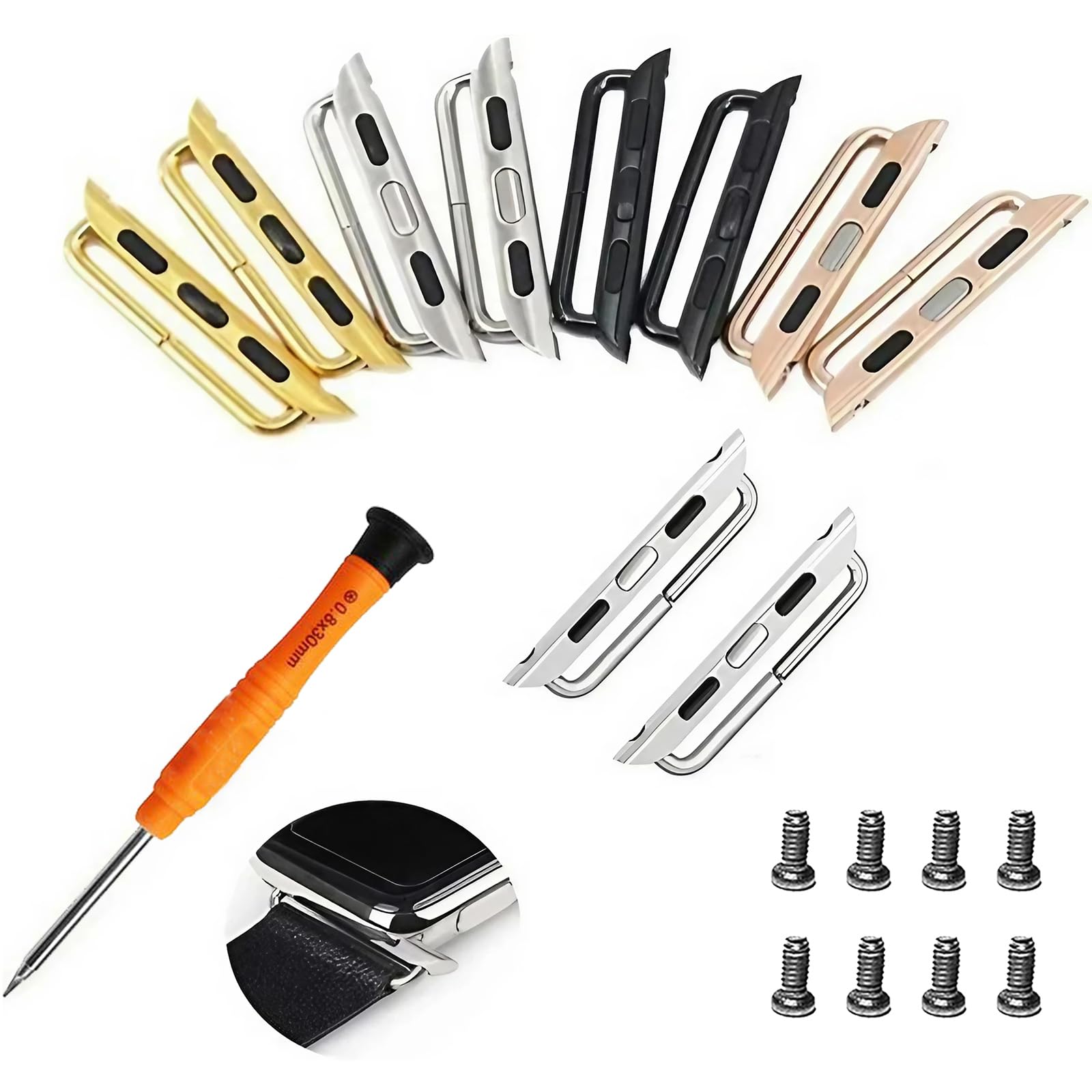 Watch strap connector Stainless Steel Adapter Replaceable Metal Connection with Replacement Tool Compatible with Apple Watch Band 38mm 40mm 41mm 42mm(Series 10)