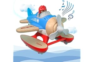 WANBORNS Toy Airplane for Kids, Seaplane Toys Toddler Planes Toys with Sound and Light, Floatplane Toys for Introducing Aeronautical Knowledge, Birthday Gift for 18M+, 2 3 4 5 Years Old Boy (Wooden + Plastics)
