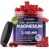Magnesium Gummies 3in1 - Glycinate, Citrat, Malate 2150 MG High Absorption Supplement, Sugar-Free, Vegan, Chews for Men & Women, Inspired by Wellness Traditions Like Arjuna, 60 Gummies, Cherry Flavor