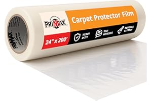 PRIMAX Carpet Protector Film 24" x 200' – Self-Adhesive Carpet Protection Film – Clear Plastic Floor Cover – Sticky, Tear-Resistant, Easy Removal – for Moving, Painting, Construction