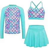 Seanrui Girls Swimsuit Long Sleeve Swim Shirt 3 Piece Rash Guard for Girls Bathing Suit with Boyshorts