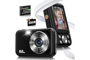 BOFYPOO Digital Camera, FHD 1080P 44MP Kids Camera for Photography with 32GB Card, 16X Zoom Point and Shoot Digital Camera with Fill Light, Anti-Shake Compact Small Camera for Teens Boys Girls (Black)