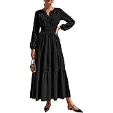 PRETTYGARDEN Women's 2026 Elegant Maxi Dresses Long Sleeve V Neck Flowy Pockets Casual Modest Dress Fall Fashion Clothes
