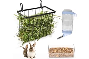 S SANGLE SOPFFY SANGLE SOPFFY Rabbit hay Feeder Small Animal Feeding Set with 350ml Water Bottle, Hay Rack, Pellet Dish for Guinea Pigs, Chinchillas, Bunny- Multifunctional Pellet Food Bowl Dispenser