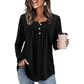 WIHOLL Long Sleeve Shirts for Women Fall Outfits 2025 Crewneck Casual Tunic Tops Trendy Blouses Fashion Clothing