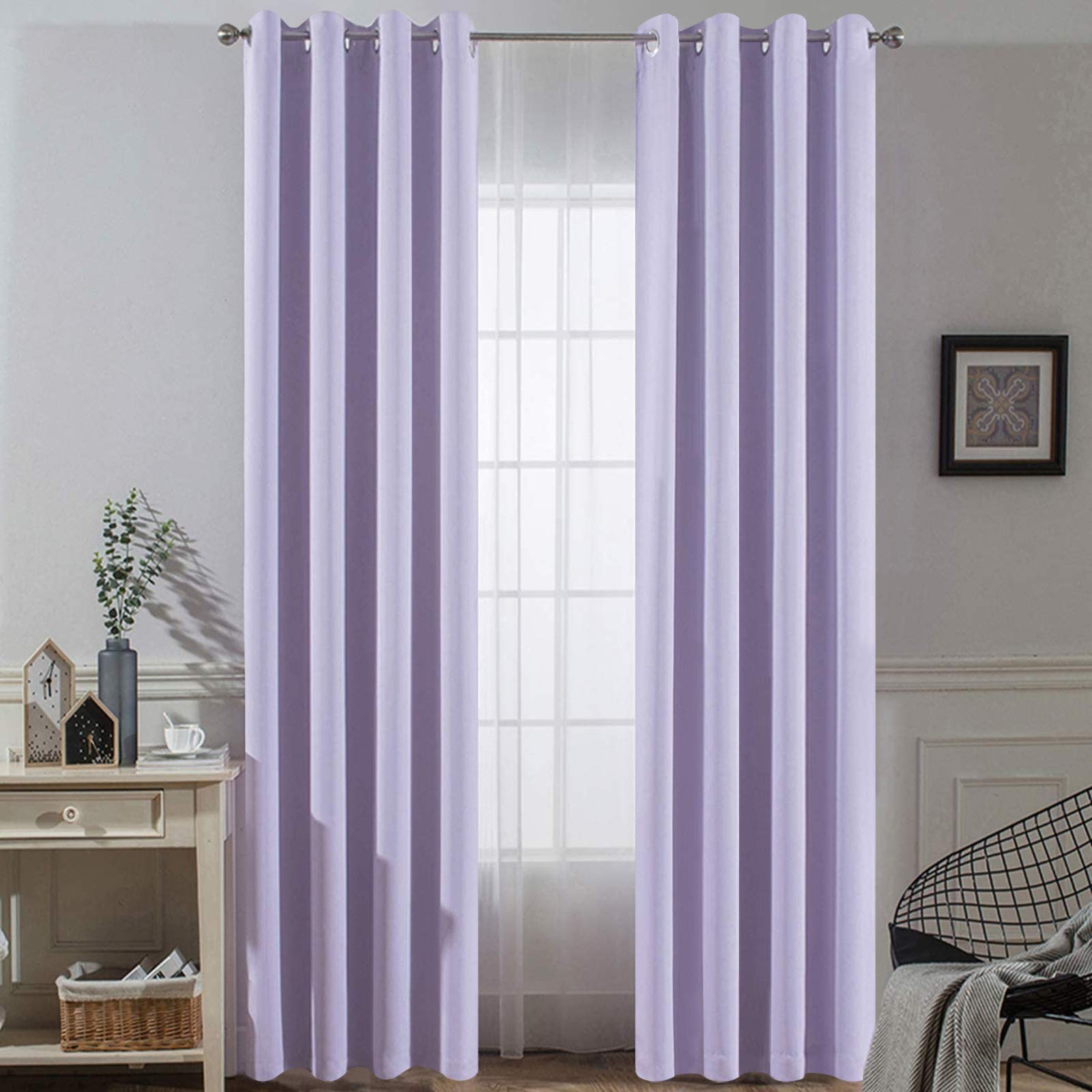 Yakamok Lilac Blackout Curtains 84 Inch Length Room Darkening Thermal Insulated Grommet Window Treatment Drapes Curtain for Bedroom Living Room 52" W x 84" L (Set of 2 Panels,Lavender)