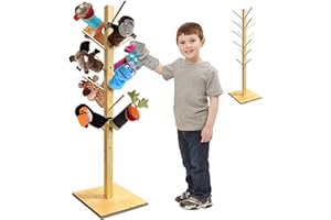 Montex Puppet Holder Stand Up to 15 Puppets, 48'' Wooden Puppet Tree, Puppet Holder for Classroom