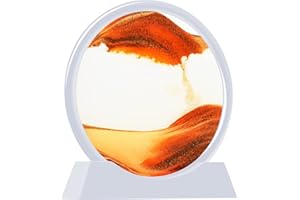 TKTM Liquid Motion Sandscape Round Moving Sand Art Sensory Toy Anxiety Fidget ADHD Relaxation Toy Home Office Desktop Decoration （White Frame, Yellow,7-in）