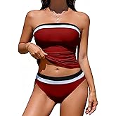 DaiLiWei Tankini Swimsuits for Women Tummy Control Bathing Suit Strapless Bandeau Swim Suits 2026 Halter Bikini Sets Teens