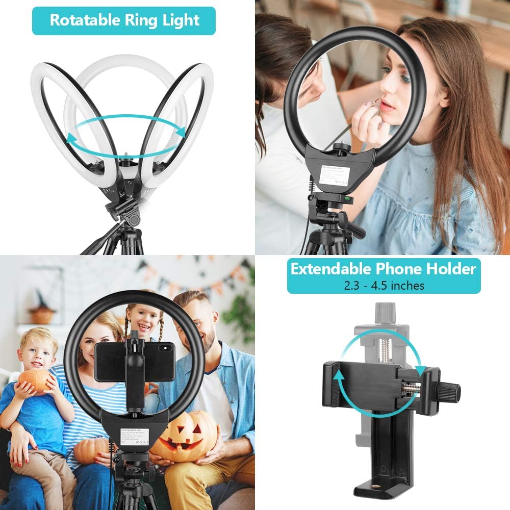 10'' Ring Light with 50'' Extendable Tripod Stand, Sensyne LED Circle Lights with Phone Holder for Live Stream/Makeup/YouTube Video/TikTok, Compatible with iPhone/Android : Camera & Photo