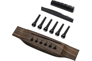 SWHMC 6 String Rosewood Acoustic Guitar Bridge Saddle Nut Pins Set with Six Pin Kit and Rosewood Bridge Replacement Parts, Black