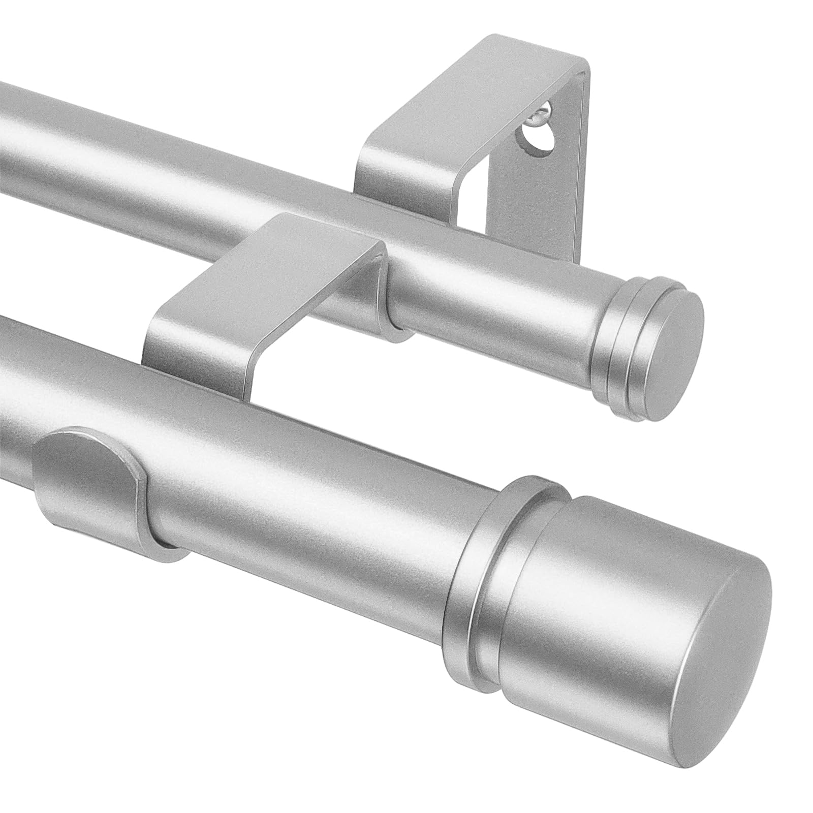Photo 1 of Double Curtain Rod 32 to 86 Inch, HOTOZON 1 Inch Heavy Duty Curtain Rods for Windows, Telescoping Double Drapery Rod with Simple Cap Finials, Silver