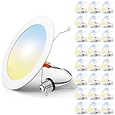 FREELICHT 24 Pack Retrofit LED Recessed Lighting 6 Inch, Selectable 2700K/3000K/4000K/5000K/6000K, Dimmable Flat LED Can Lights, 10W=110W, 1000LM, IC & Damp Rated, ETL & FCC, White