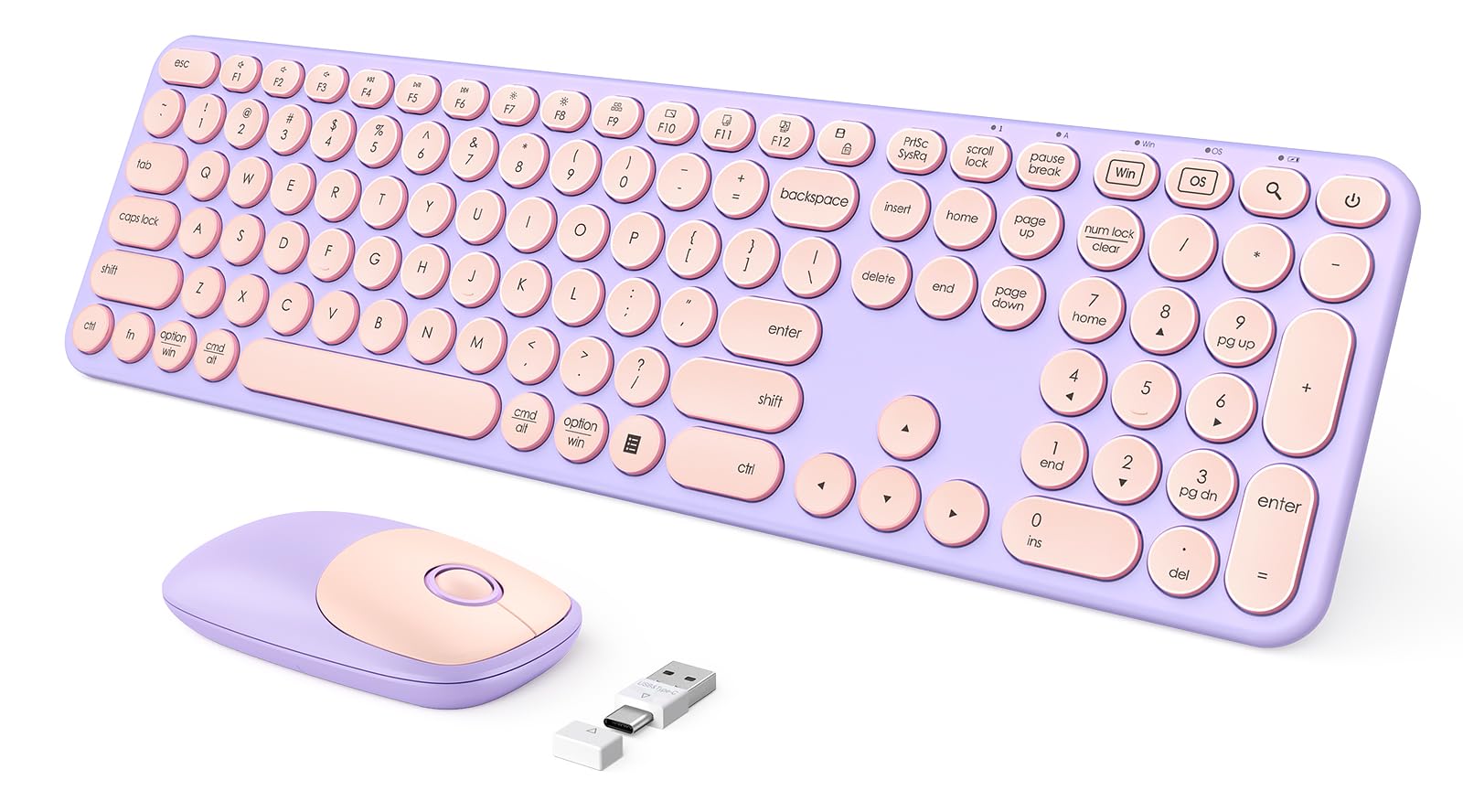 Photo 1 of seenda Wireless Keyboard and Mouse, USB & Type C Keyboard Mouse Combo, Full Size Pink Wireless Keyboard Compatible for Win 7/8/10, MacBook Pro/Air, Laptop, PC - Pink Purple