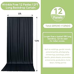 10ftx12ft Wrinkle Free Black Backdrop Curtain, 12