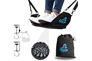 Unleashed Innovations Inc - 2 in 1 Airplane Foot Rest Hammock | Ergonomic | Foot Hammock for Airplane Travel & Under Desk Accessory with Clamps and Headphone Holder | Portable Long Flight Essentials