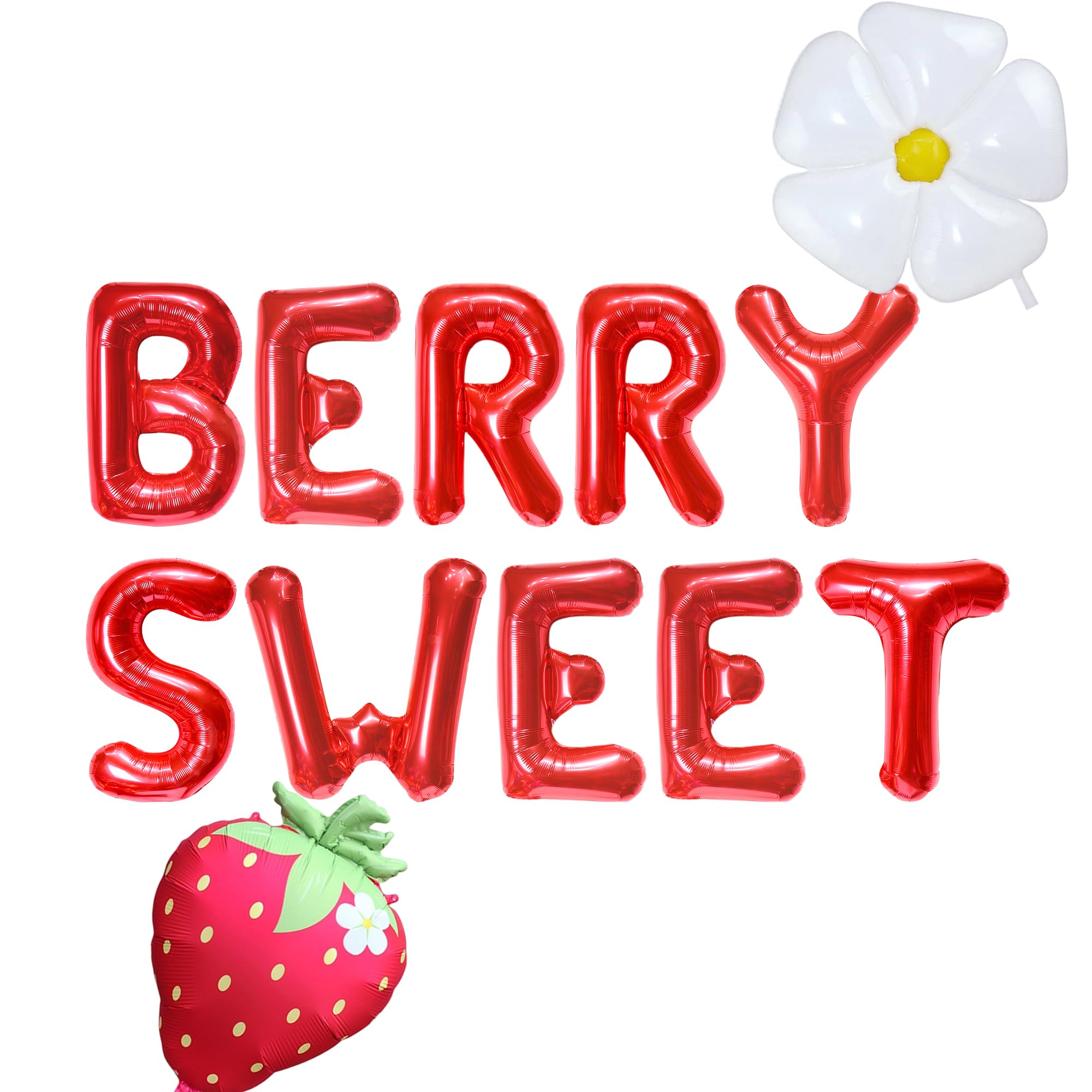 Photo 1 of Berry Sweet Balloon Strawberry Themed Decoration Include Berry Sweet Balloon Banner Strawberry flower balloon for Baby Shower BirthdayParty Decor
