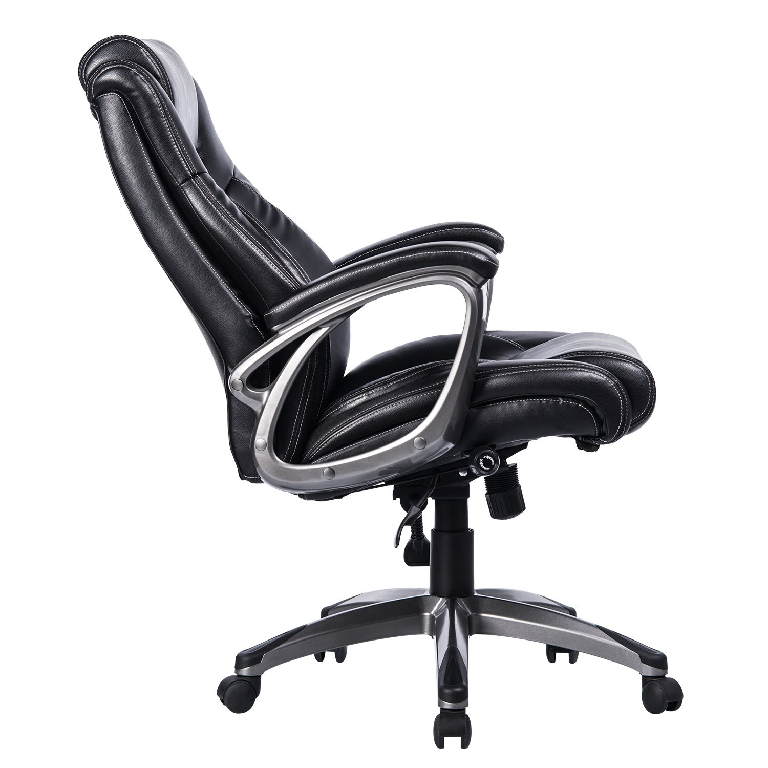 VANBOW Leather Memory Foam Office Chair - Adjustable Lumbar Support Knob and Tilt Angle High Back Executive Computer Desk Chair, Thick Padding for Comfort Ergonomic Design for Lumbar Support (Black.)