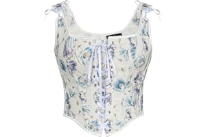 Scarlet Darkness Corset Tops for Women Renaissance Lace Up Floral Overbust Boned Bustier Bodice