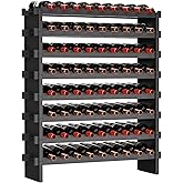 VASMIA Bamboo Stackable Wine Rack,72 Bottles Wine Rack Freestanding Floor,No Tools Assembly,8-Tier Display Wine Storage Shelf for Kitchen, Bar, Dining Room,Cellar,Black