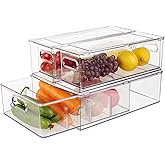 Taiuloo 3 Pack Stackable Fridge Organizer Drawers, BPA-Free Fruit & Vegetable Storage Containers for Fridge, Clear Freezer Or