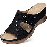 TEMOFON Women Wedge Sandals Dressy: Soft Leather Sandal, Rubber Sole, Comfortable Walking, Casual Slip on Summer Sandals