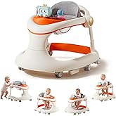 Baby Walker with Wheels, 5-in-1 Foldable Baby Walker for Boys and Girls 7-18 Months with Adjustable Height Detachable Seat and Music Tray Baby Activity Walker, Anti-Fall Activity Center for Boys Girls