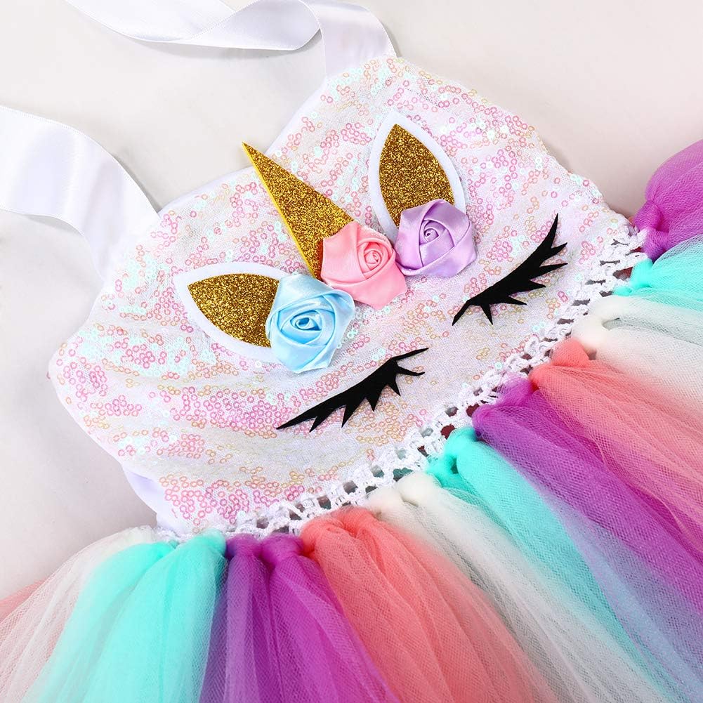 Tutu Dreams Sequin Unicorn Dress for Girls 1-10Y with Headband Birthday Easter Tea Party Gifts Spring Dance Dresses: Clothing